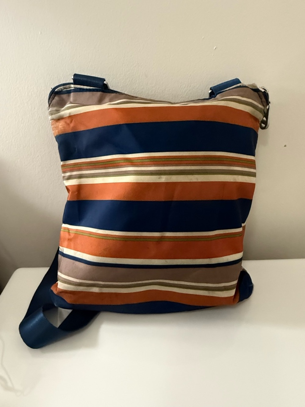 baggallini Striped Blue Orange Crossbody Bag Adjustable Strap Silver Hardware Z… - Picture 4 of 8
